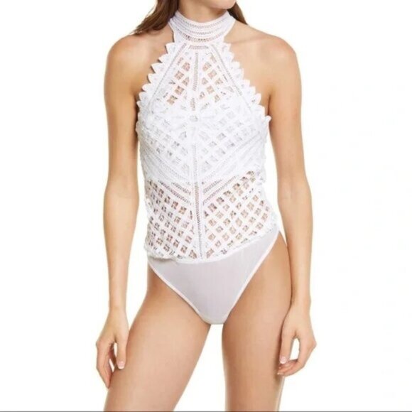 NWT Free People white lace-like crochet thong bodysuit L - Picture 6 of 16